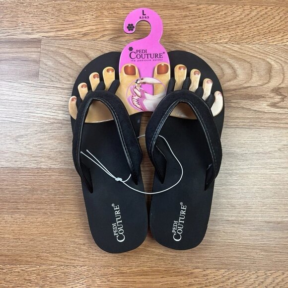 Pedi Couture Pedicure Sandals Built in Toe Separators Black Large 8.5-9.5 NEW - Picture 1 of 6